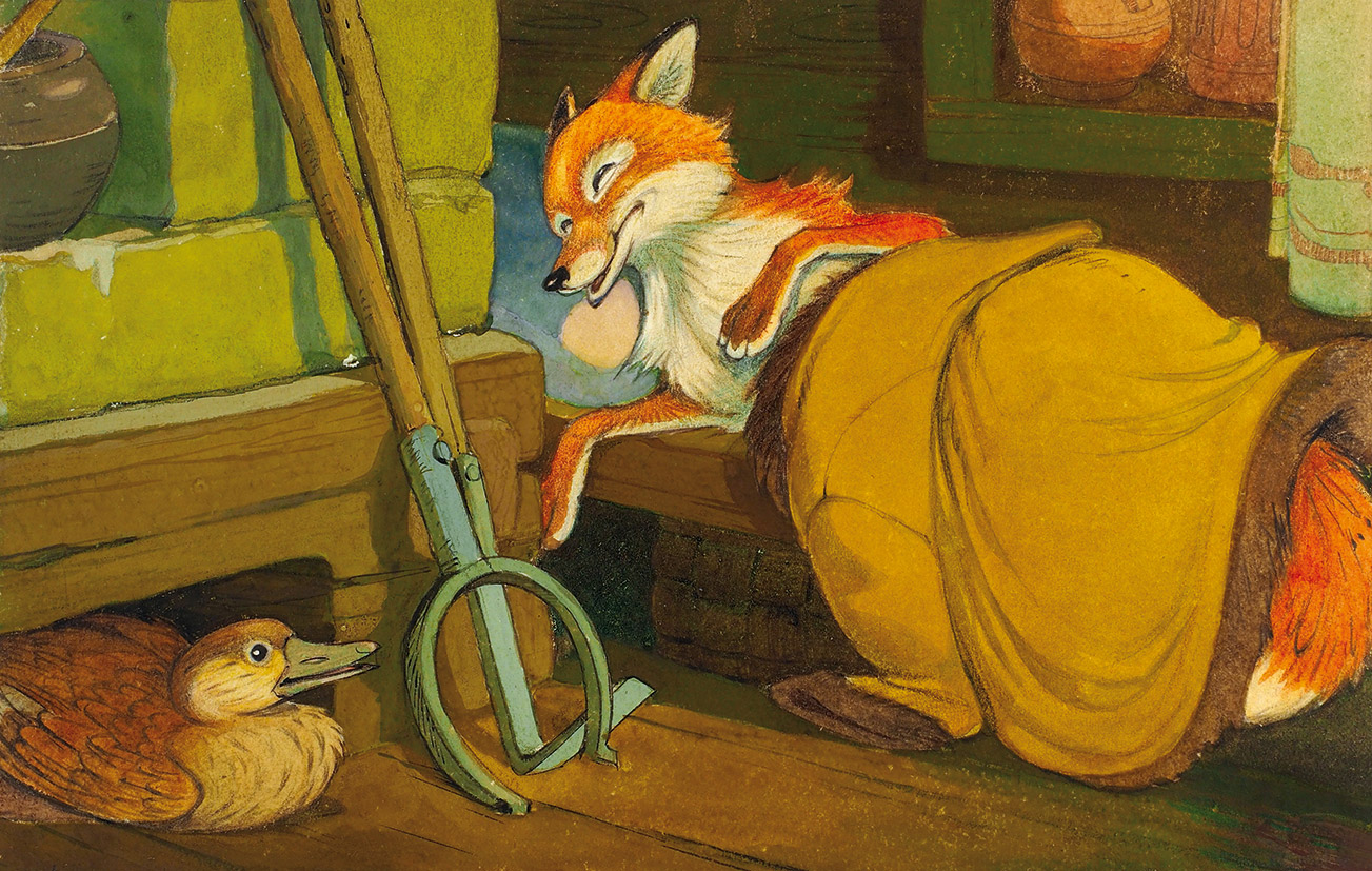 Пётр Петрович Репкин (1915–1995).
Иллюстрации к диафильму «Лисичка со скалочкой», 1955.