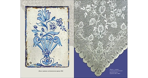 "Вазон" и "цветы" на балахнинской шелковой кружевной шали. Середина XIX века.