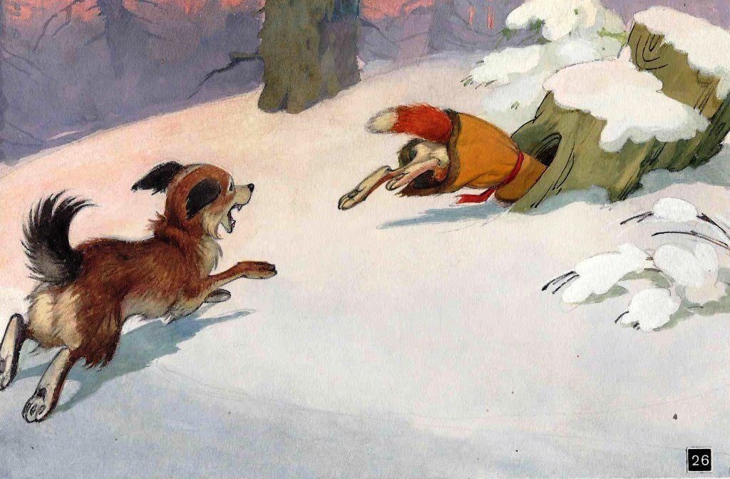 Пётр Петрович Репкин (1915–1995).
Иллюстрации к диафильму «Лисичка со скалочкой», 1955.