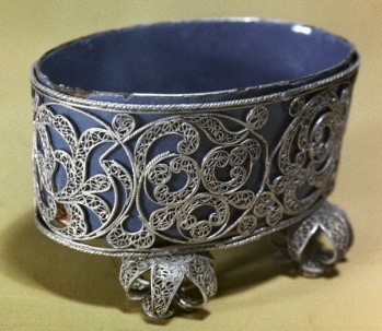 Серебряная солонка, русская скань, 18 век