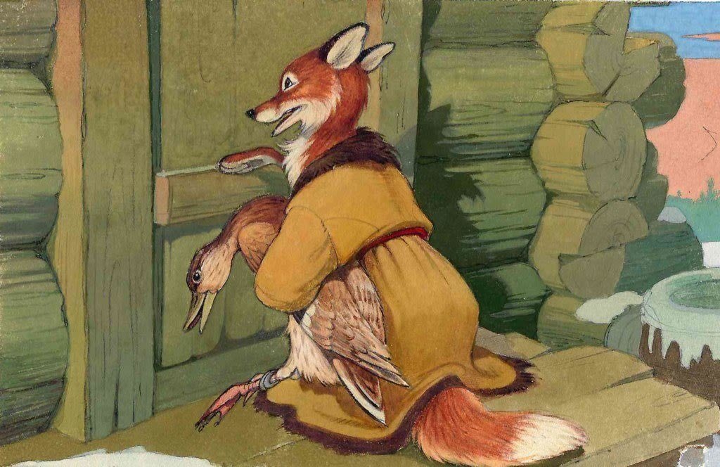 Пётр Петрович Репкин (1915–1995).
Иллюстрации к диафильму «Лисичка со скалочкой», 1955.
