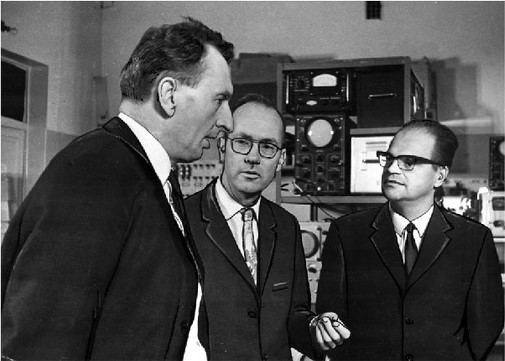 Конец 1965 года: А.М. Прохоров, Ч.Х. Таунс и Н.Г. Басов в Физическом институте Академии наук