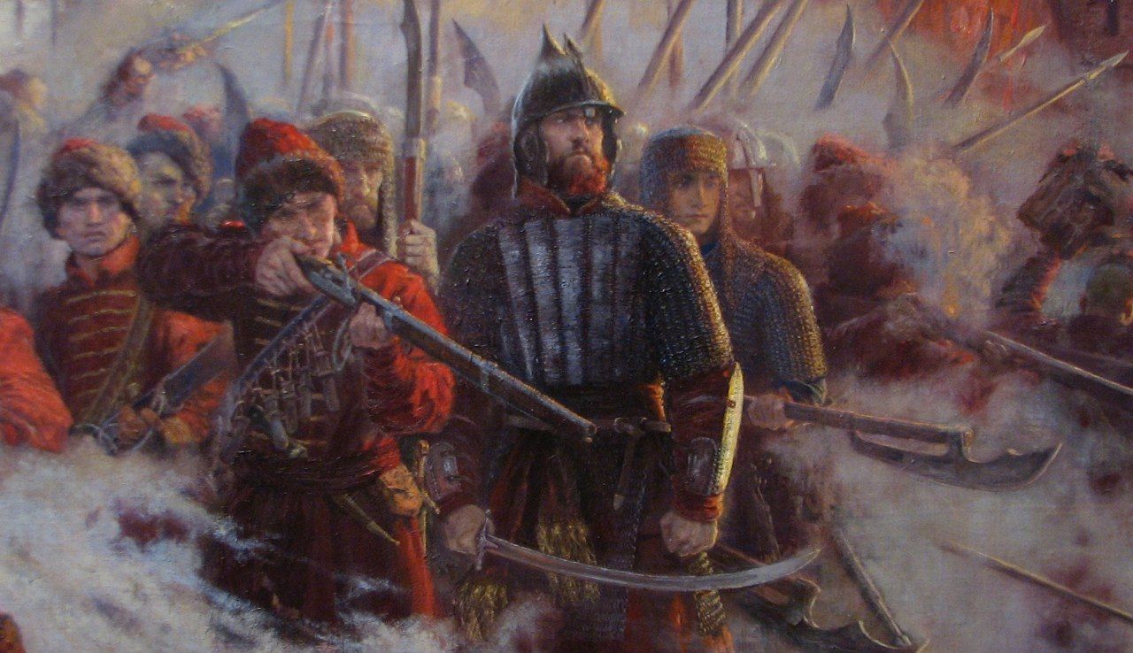 Владимир Киреев "Стена. Оборона Смоленска" (1609–1611) Москва, 2013. Холст, масло.
Осада Смоленска (Смоленская оборона) — один из ключевых эпизодов русско-польской войны 1609—1618 годов. Польско-литовские войска короля Сигизмунда III под командованием польного гетмана коронного Станислава Жолкевского с 16 [26] сентября 1609 года по 13 [3] июня 1611 года осаждали стратегически важный Смоленск, обороняемый русским гарнизоном под командованием воеводыМихаила Шеина. Осада окончилась взятием города после полного истощения сил гарнизона крепости, однако из-за крупных потерь, понесённых под Смоленском, войско короля Сигизмунда III впоследствии не смогло направиться к Москве на помощь польскому гарнизону, и отступило в пределы Речи Посполитой. Для Русского государства почти двухлетнее сопротивление Смоленска имело важное военно-политическое и патриотическое значение как один из наиболее результативных эпизодов обороны пределов государства от иностранной интервенции в период Смутного времени.